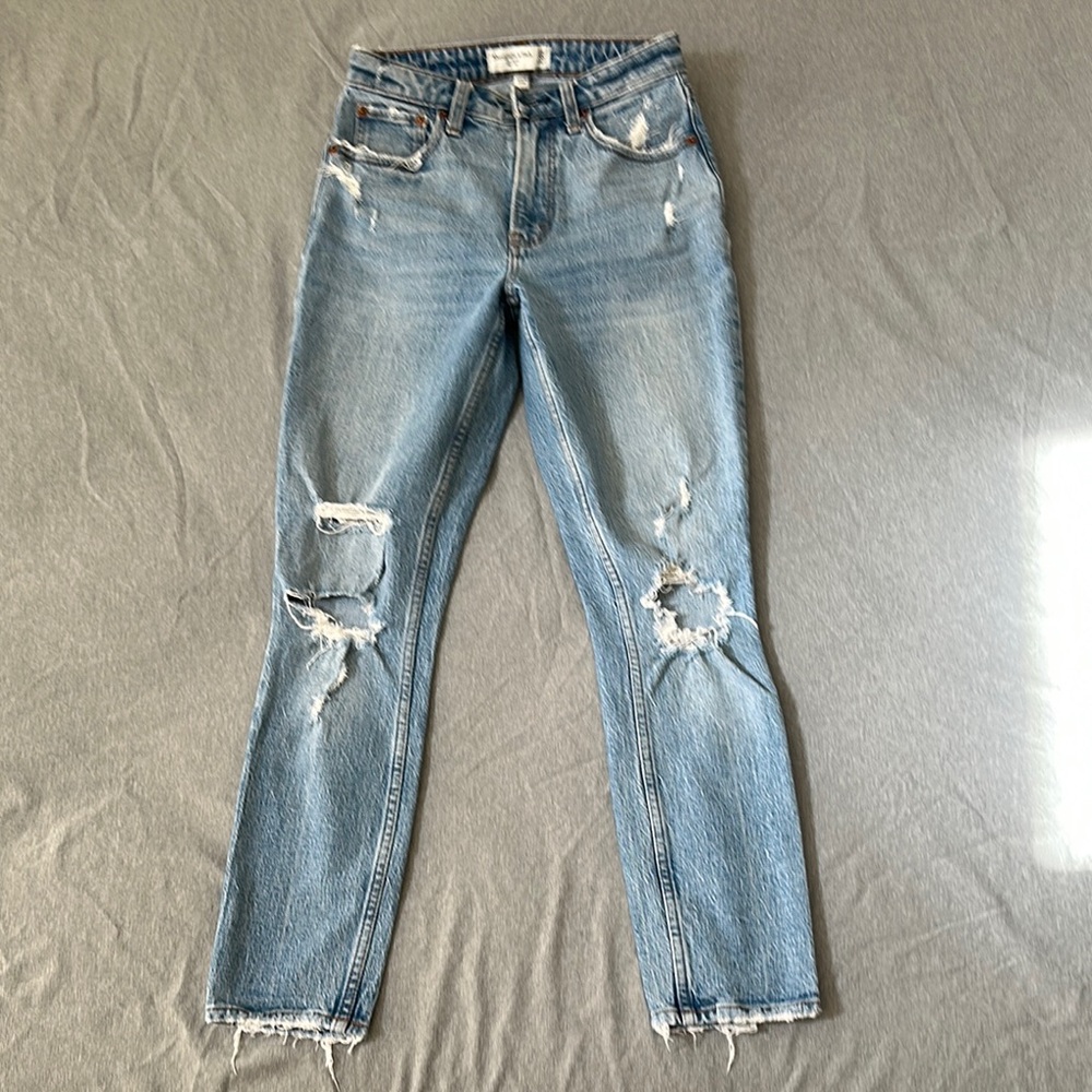 Blue Skinny Jeans with Distressed Knees